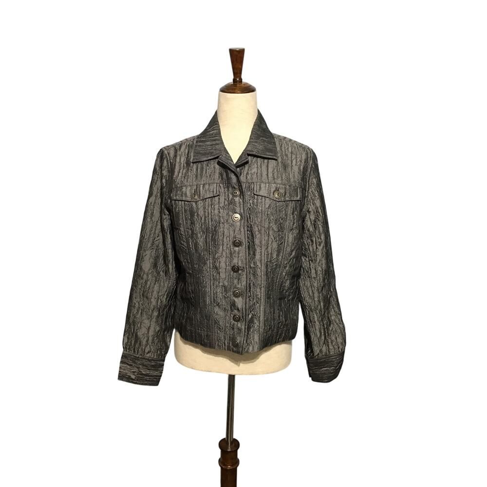 Chico’s Medium Gray Button-Up Jacket w/ Pockets Sz 1 (8)